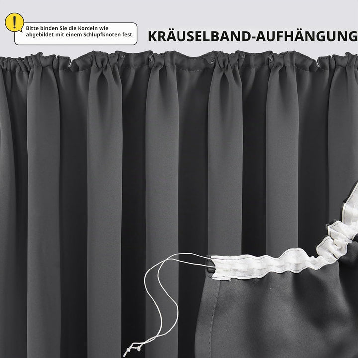 Deconovo Blickdichte Gardinen mit Kräuselband Thermovorhang Lärmschutzvorhang, 220x140 cm(HöhexBreit