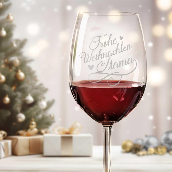 GRAVURZEILE Leonardo Weinglas mit Gravur - Frohe Weihnachten Mama - inkl. bedruckter Holzkiste - Per