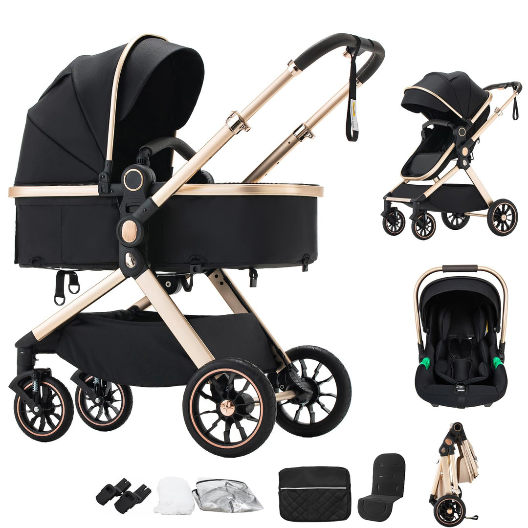 BEBBY Kinderwagen, Standard-Kinderwagen, Kinderwagen 3 in 1,Kinderwagen mit Faltbarem Tragbarem für