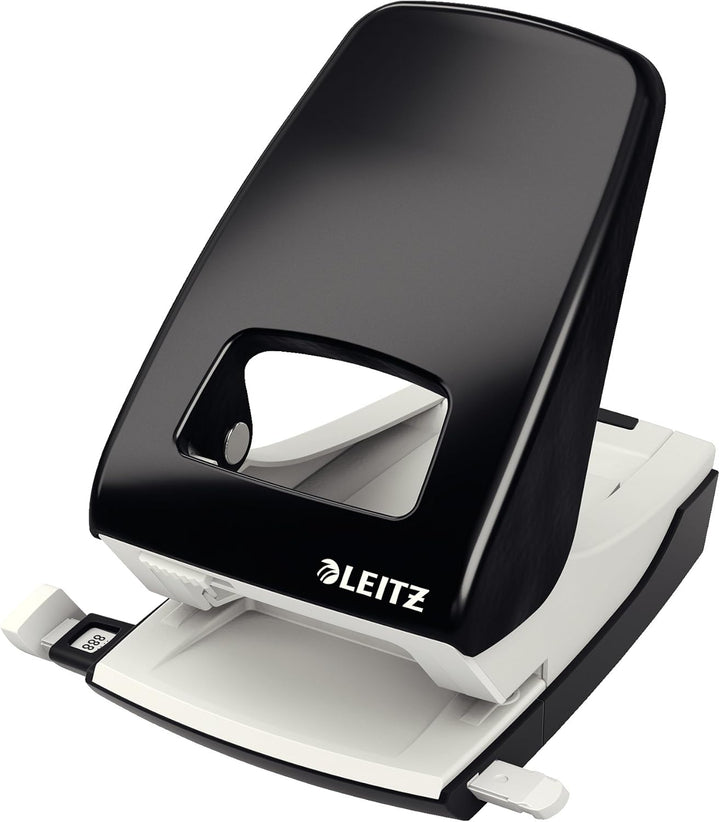 Leitz Starker Büro Locher aus Metall, Für 40 Blatt, Anschlagschiene mit Formatangaben, Ergonomisches