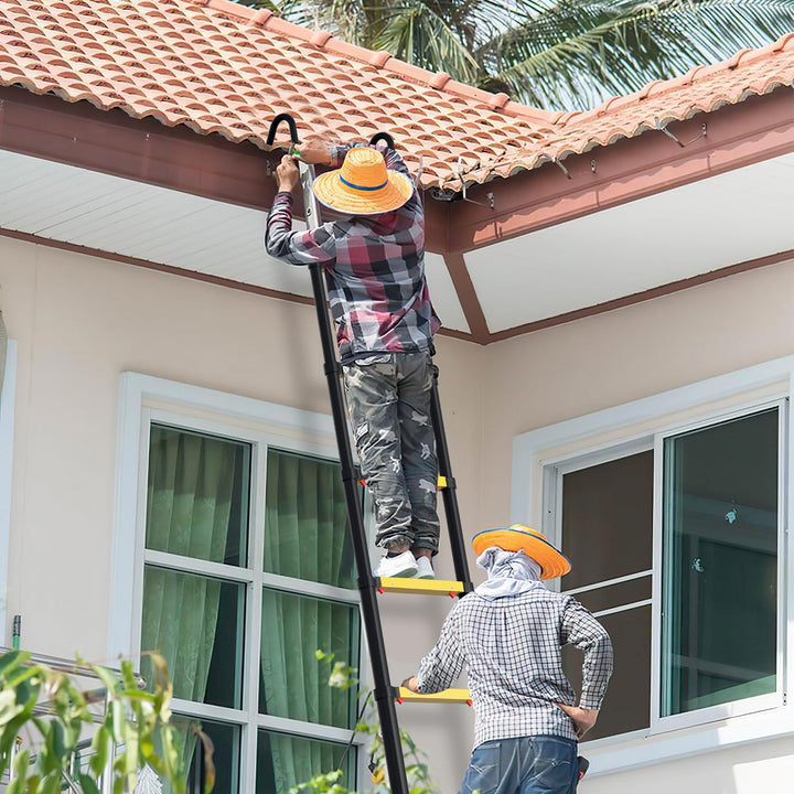 Fiqops 3,8 M Teleskopleiter Mit einem klick schrumpfbar, Rutschfester Aluminium Stehleiter 150 kg/33