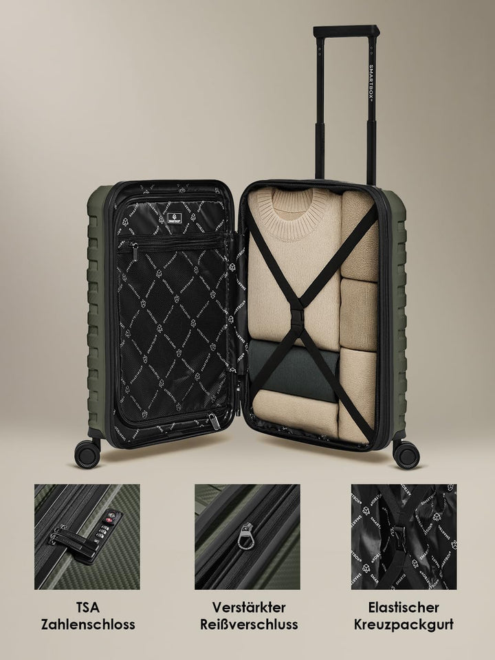 Smartbox Hartschalen Kabinen-Koffer | Kleiner Trolley 37 x 23 x 55 cm von 42 auf 48 Liter erweiterba