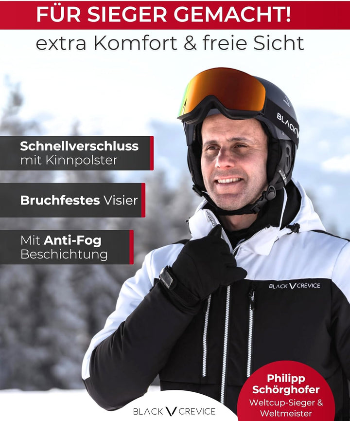 Black Crevice Skihelm Gstaad I Skihelm mit Visier im Pilotenstyle I Skihelm Herren & Damen I Skihelm