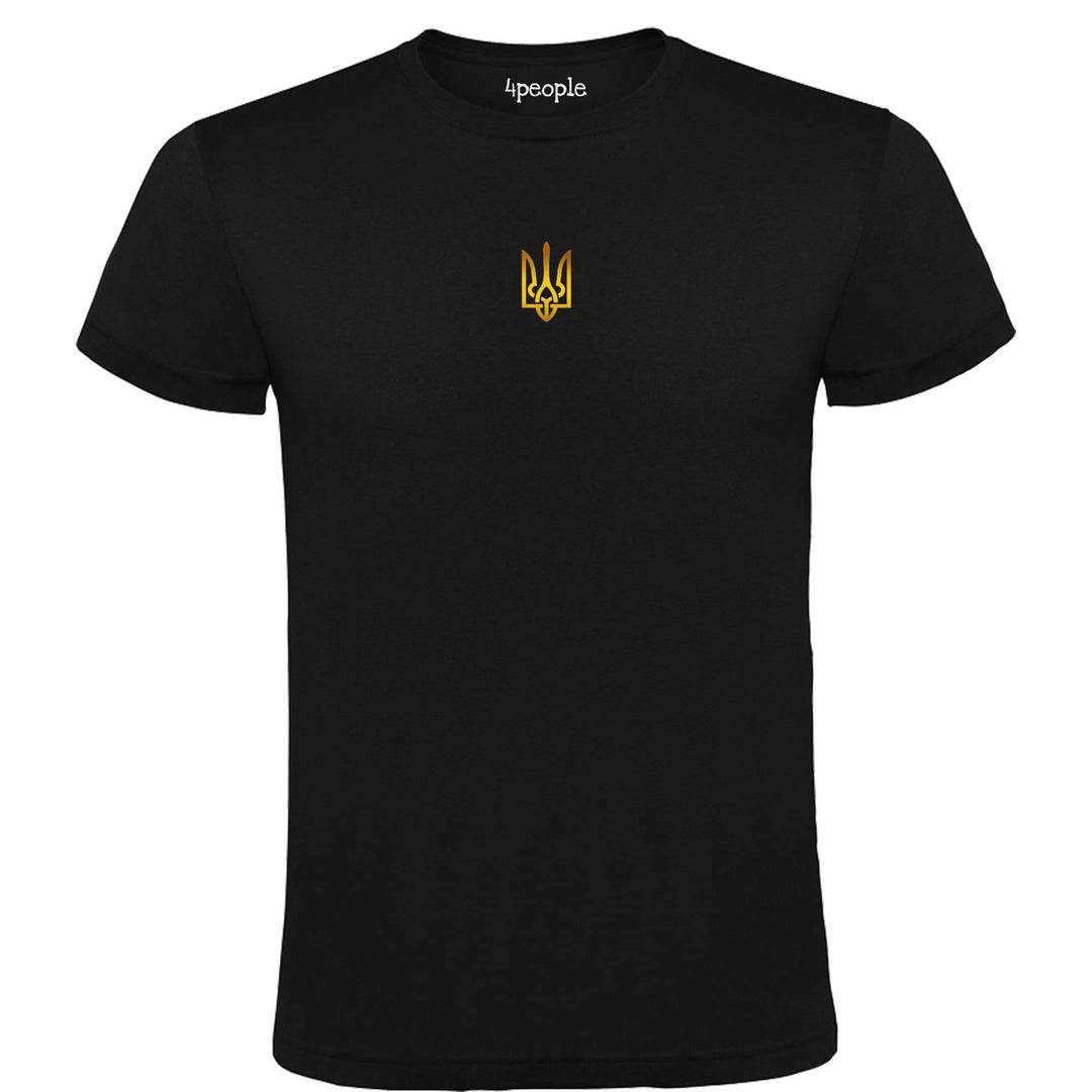 4people T-Shirt Ukraine Ukraine Wappen Gold Logo T-Shirts Schwarz 100% Baumwolle Herren Grössen S M