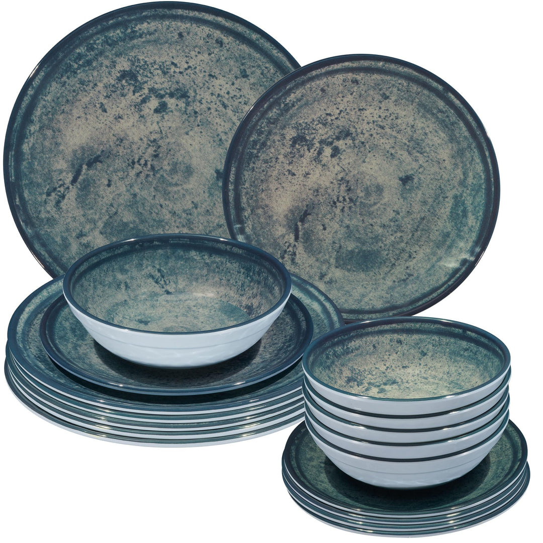 Melamin Geschirr Set Mondgranit Blau-Grau für 6 Personen Camping Picknick 18 Teile - Geschirr, 18 Te