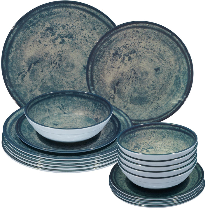 Melamin Geschirr Set Mondgranit Blau-Grau für 6 Personen Camping Picknick 18 Teile - Geschirr, 18 Te