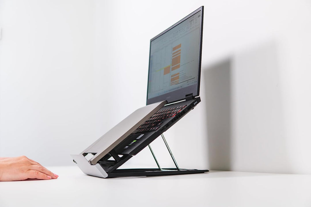 BakkerElkhuizen Ergo-Q 330, Mobiler Laptopständer mit Dokumentenhalter, klappbar, 6 Höhen, Grau/Silb