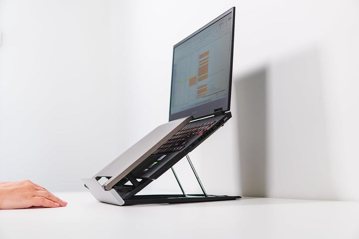 BakkerElkhuizen Ergo-Q 330, Mobiler Laptopständer mit Dokumentenhalter, klappbar, 6 Höhen, Grau/Silb