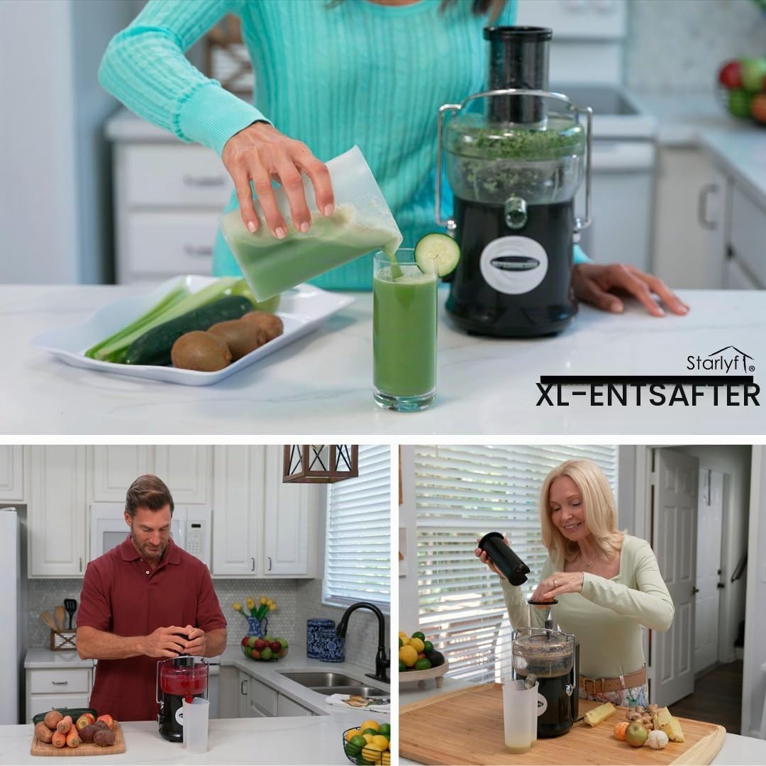 Starlyf XL Juicer Leistungsstarke Saftpresse 600 W, 2 Geschwindigkeiten, BPA-frei, für die Küche, Ex