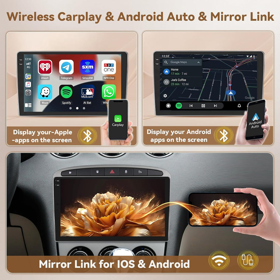 Hikity Android 15 4+64GB Autoradio für Peugeot 308 408 2007-2015 mit 9 Zoll Incell Touchscreen, Auto