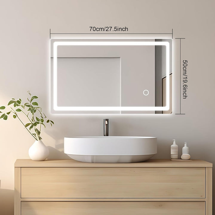 Badspiegel mit Beleuchtung, 50x70cm LED Badezimmerspiegel mit Stecker, Spiegel mit Licht für das Bad