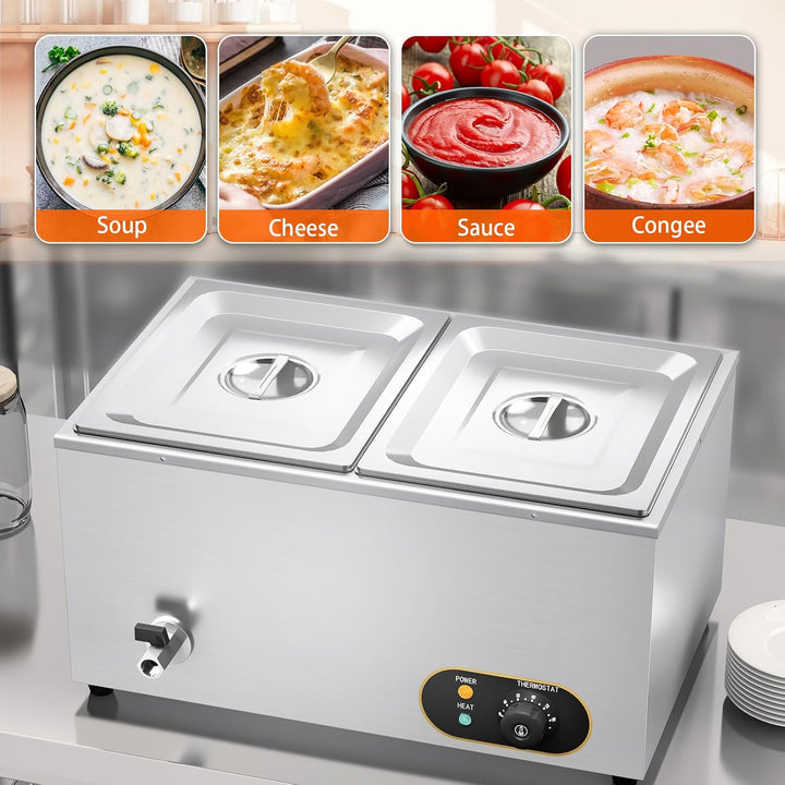 Bain Marie Speisenwärmer Wasserbad Gastro GN-Behältern (GN) 1/2x 2 Warmhalter Edelstahl mit Ablaufha