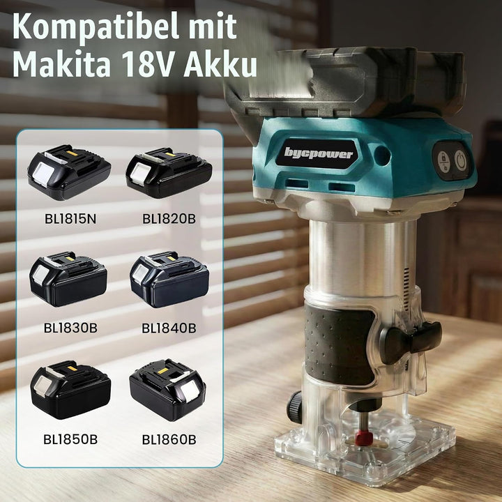 Akku Oberfräse für Ma-Kita 18V Akku, 30000 RPM Bürstenloser Motor, 5-Stufen Kantenfräse mit 2 Akku,
