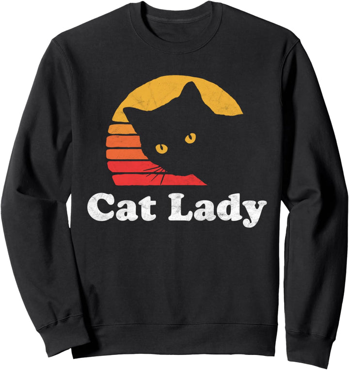 Vintage Retro Style Cat Lady 80's Sun Distressed Funny Sweatshirt