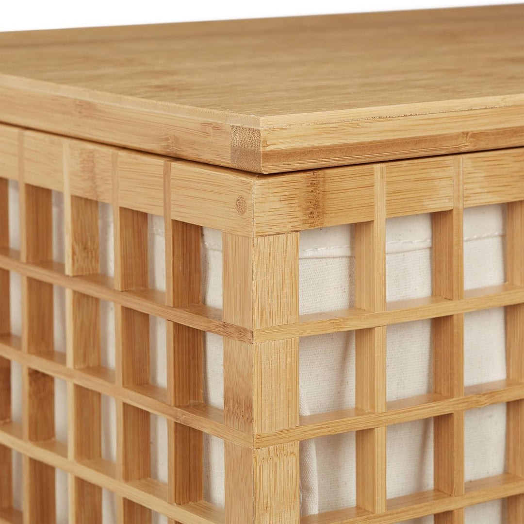 Relaxdays Wäschesammler 2 Fächer, eckige Wäschetruhe mit Wäschesack, Wäschesortierer mit 96 L, HBT: