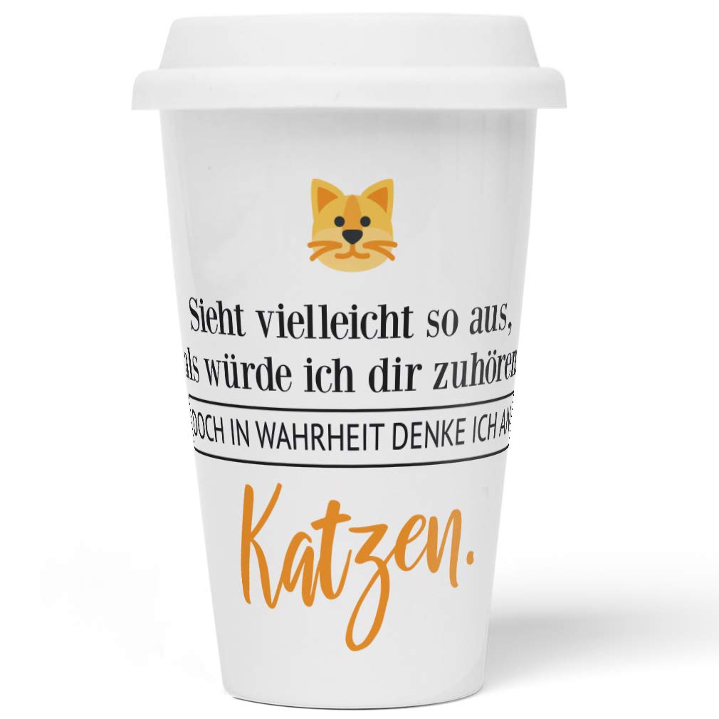 JUNIWORDS To-Go Becher mit Deckel, Sieht vielleicht so aus, als würde ich dir zuhören. Doch in Wahrh