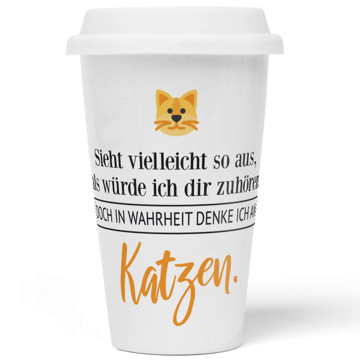 JUNIWORDS To-Go Becher mit Deckel, Sieht vielleicht so aus, als würde ich dir zuhören. Doch in Wahrh