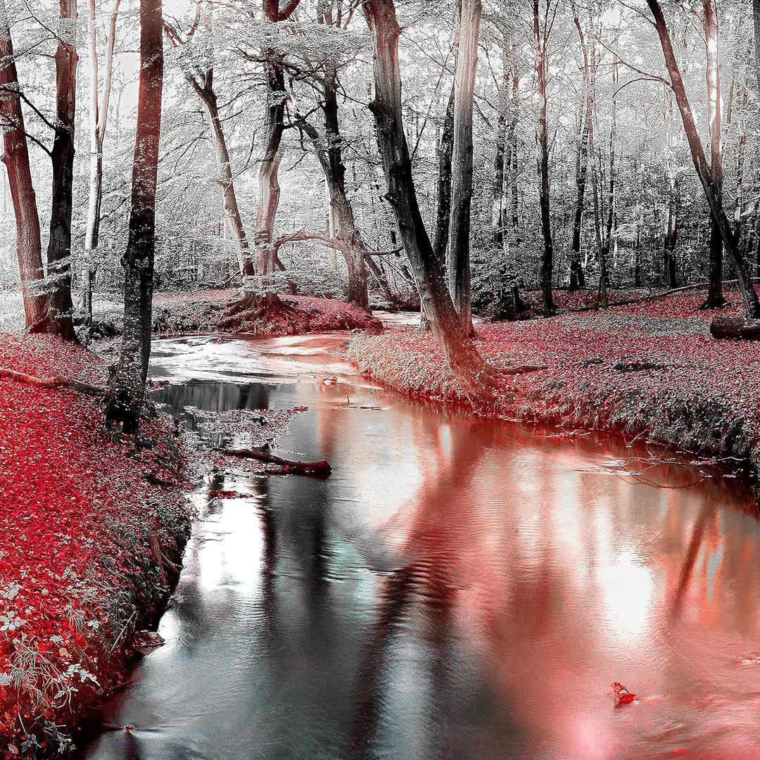 Runa Art Wandbild XXL Wald Landschaft Schlafzimmer Wohnzimmer 200 x 80 cm Rot 5 Teilig - Made in Ger