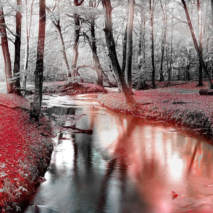 Runa Art Wandbild XXL Wald Landschaft Schlafzimmer Wohnzimmer 200 x 80 cm Rot 5 Teilig - Made in Ger