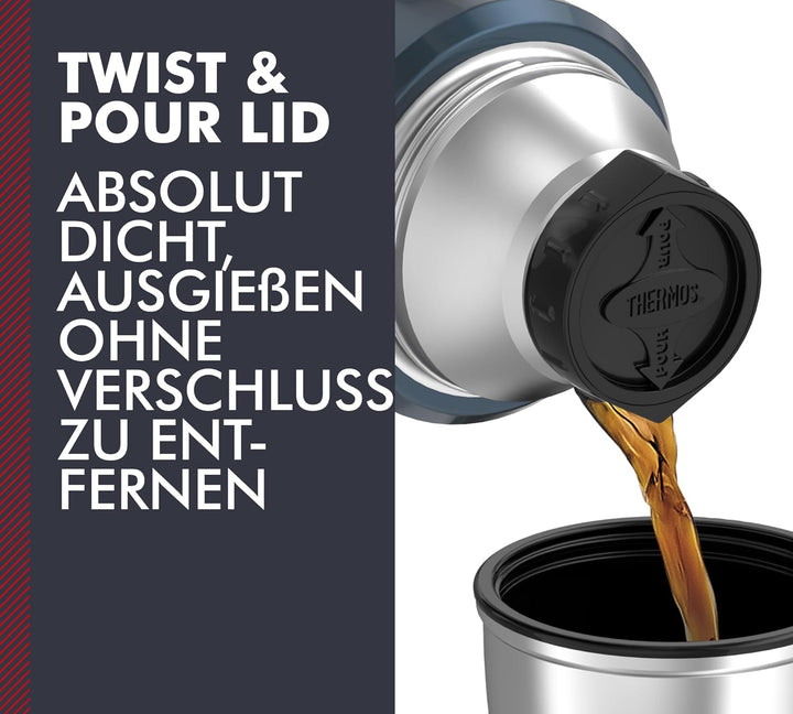THERMOS STAINLESS KING Thermosflasche ice grey 1,20l - Edelstahl, absolut dicht, mit Trinkbecher und