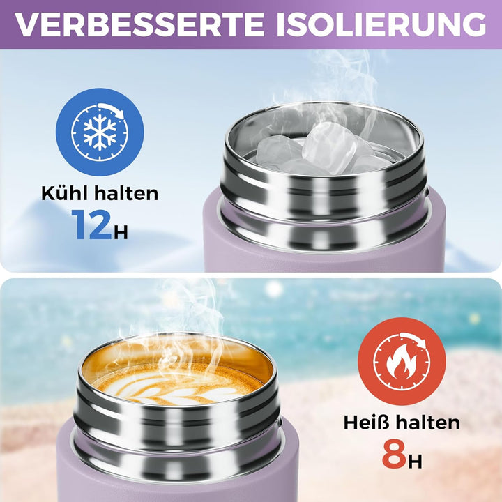 【Upgrade-Version】Exllena Mini Thermosflasche 250ml mit Edelstahl-Deckel, Trinkflasche Klein Doppelwa