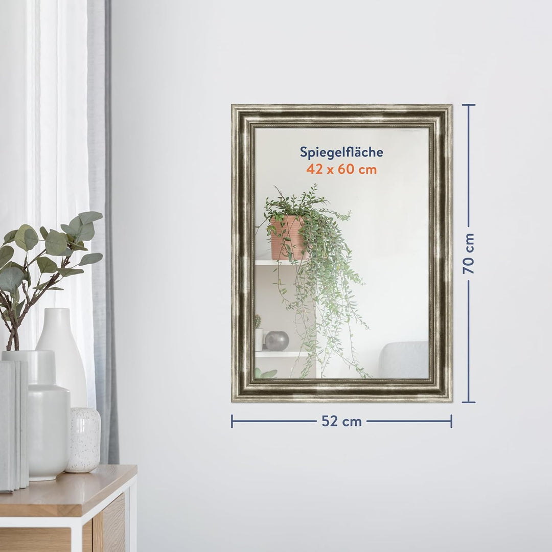 WANDStyle Spiegel Barock und Antik I Aussenmass: 52x70cm I Farbe: Silber I silberner Wandspiegel aus