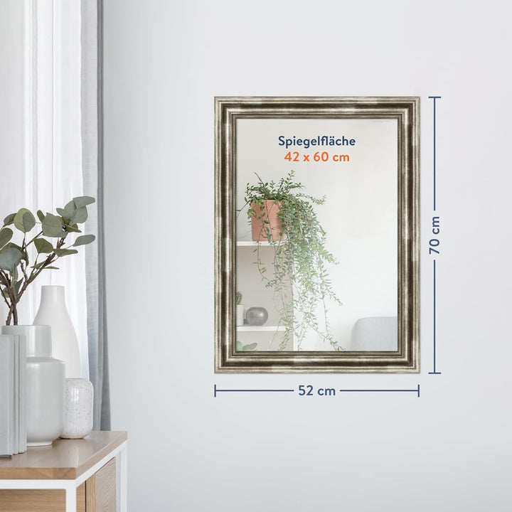 WANDStyle Spiegel Barock und Antik I Aussenmass: 52x70cm I Farbe: Silber I silberner Wandspiegel aus