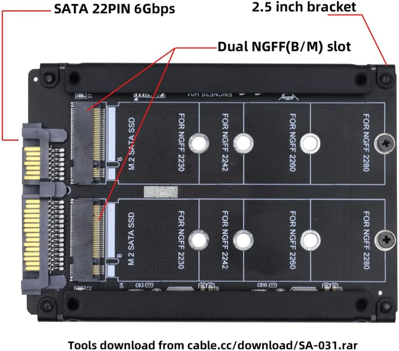 NFHK Dual NGFF B+M Key M.2 SSD Karte JOBD Raid0 Span Bridge auf 6,3 cm SATA Combo HDD Festplattengeh