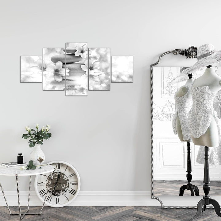 Runa Art Wandbilder Blumen Feng Shui 5 Teilig Bild auf Vlies Leinwand Deko Wohnzimmer Zen Schwarz We