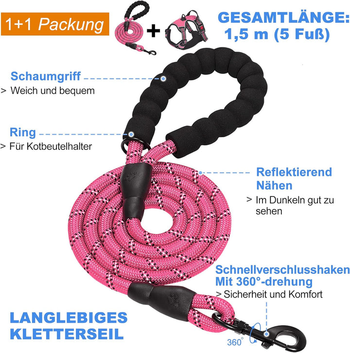 haapaw Hundegeschirr ohne Zug, einstellbar, reflektierend, Oxford, einfache Kontrolle, mittelgrosses