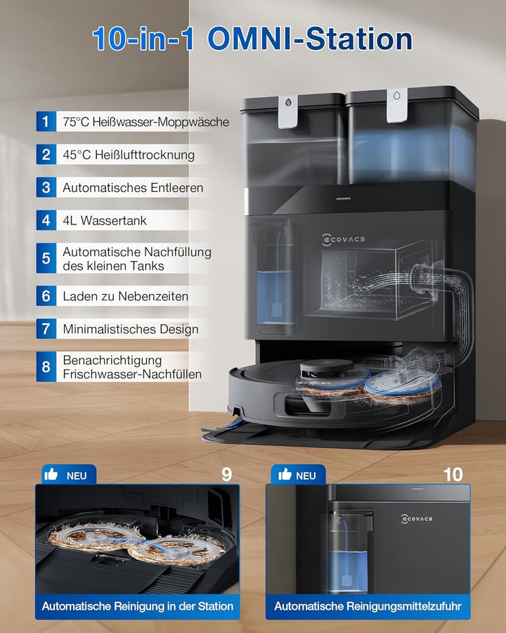 ECOVACS DEEBOT T30C Omni Gen2, Saugroboter mit Wischfunktion, 25.000 Pa, OZMO Turbo 2.0 Wischen, Zer
