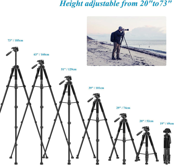 Victiv Kamera Stativ mit 52–160-185cm Höhe, leichtes Camera Tripod mit Abnehmbar 3-Wege-Kopf, Alumin