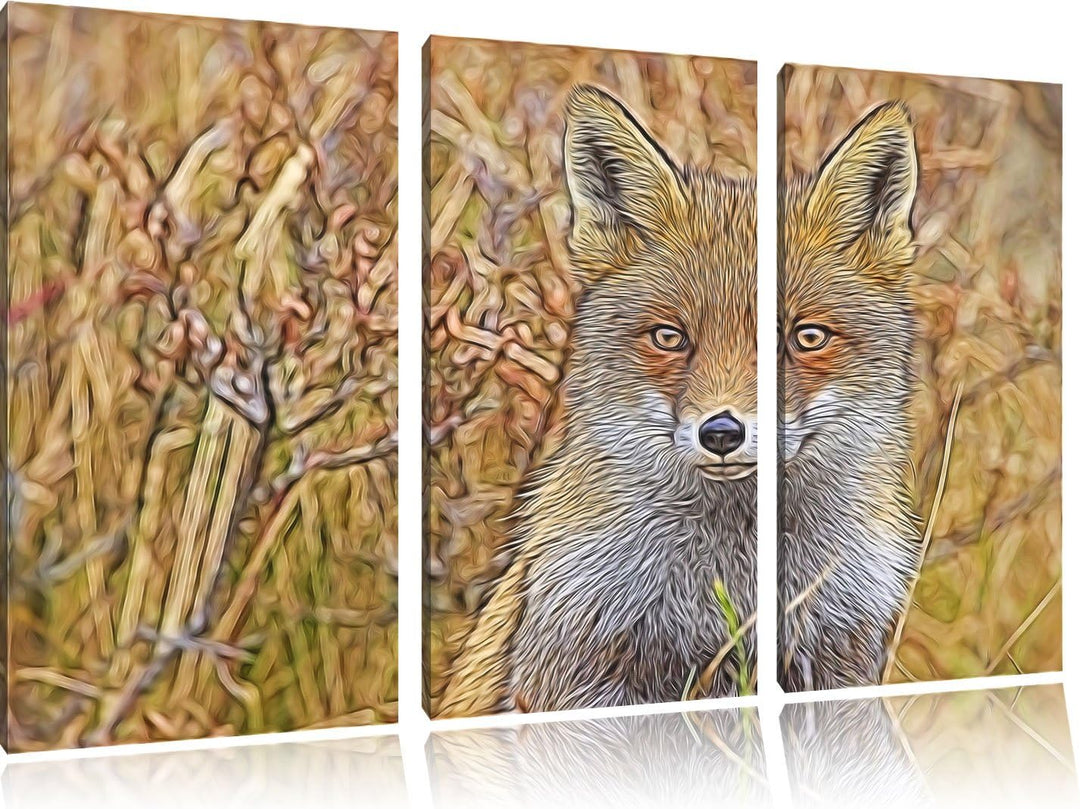 aufmerksamer Fuchs im Geäst NewArt 3-Teiler Leinwandbild 120x80 Bild auf Leinwand, XXL riesige Bilde