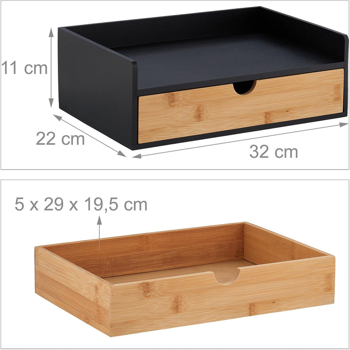 Relaxdays Schreibtisch Organizer, 1 Schublade, DIN A4 Ablage, Bambus, HBT: 11 x 32 x 22 cm, Büroorga