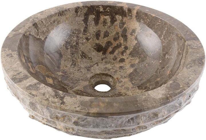 WOHNFREUDEN Marmor Waschbecken grau rund 40 cm - Aufsatz-Hand-Waschbecken Naturstein-Waschschale