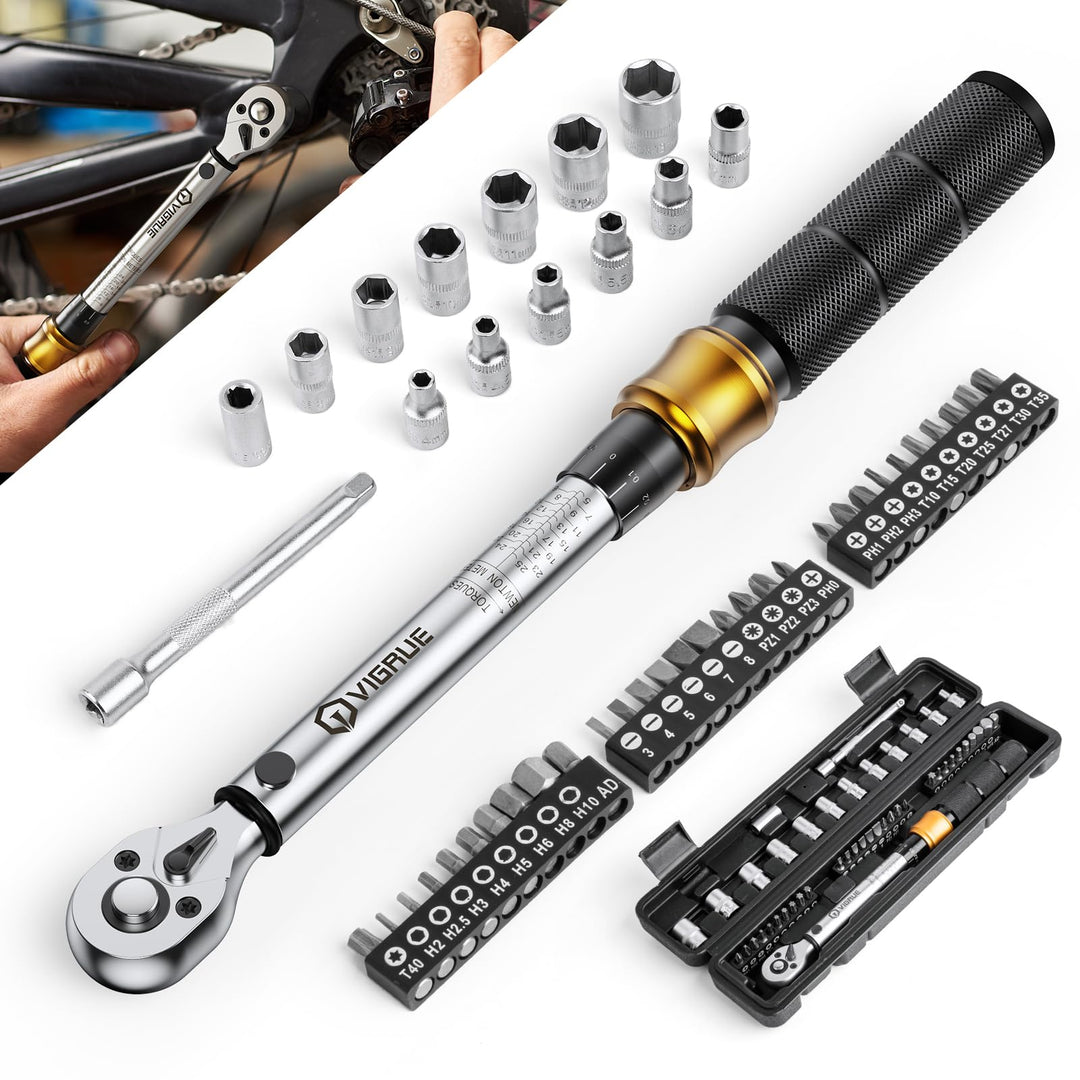 VIGRUE Drehmomentschlüssel Set, 1/4 Zoll, 5-25 Nm ±4% Fehlergenauigkeit mit Verlängerungsstange, Uni