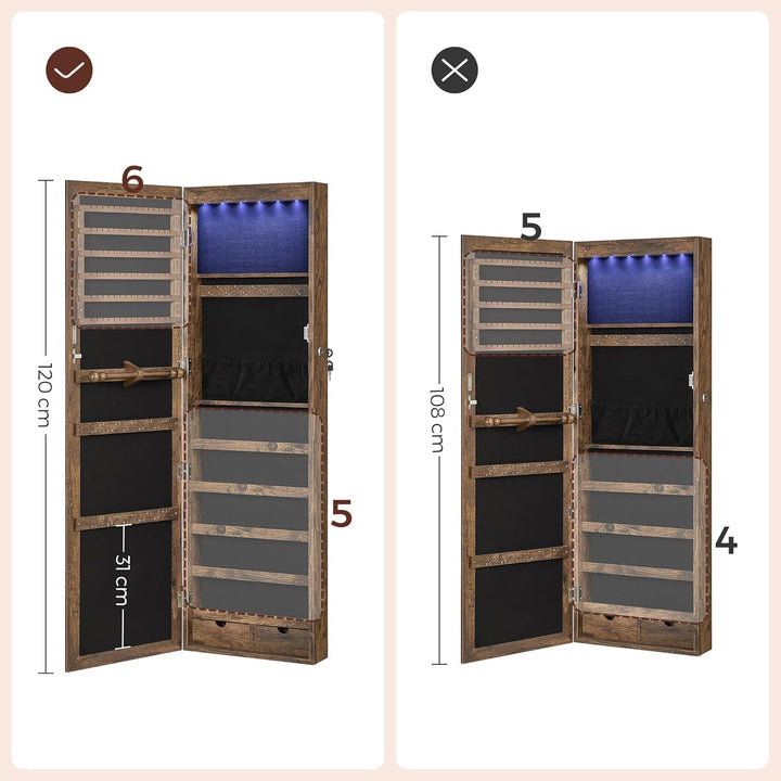 SONGMICS Schmuckschrank, Wand-Aufbewahrungsmöbel für Halsketten, Ohrringe, Zubehörschrank, mit Spieg