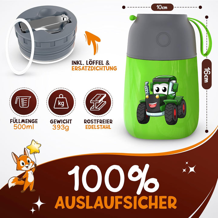 Thermobehälter für Essen Kinder – 500ml – 100% auslaufsicher - Warmhaltebehälter Essen Edelstahl – T