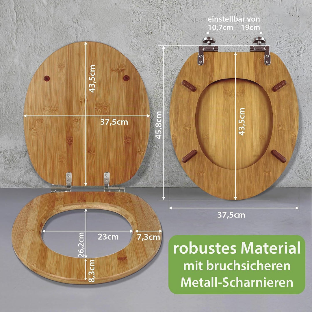 banjado Design WC Sitz Bambus Absenkautomatik 45,8x37,5cm - Toilettendeckel mit Absenkautomatik Holz