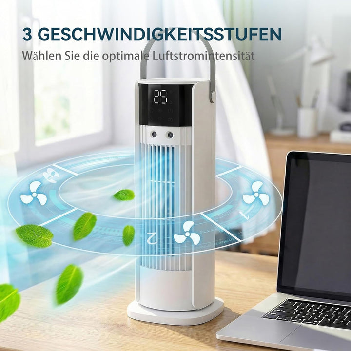 HOMCOM Turmventilator Kleiner Ventilator mit Nebelfunktion, 3 Geschwindigkeiten DC Motor, LED Anzeig