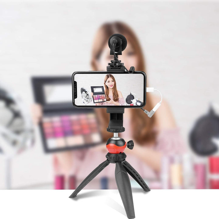 EACHSHOT Richtmikrofon Kamera Mikrofon mit Tischstativ Handyhalterung, Shotgun DSLR Video Externes M