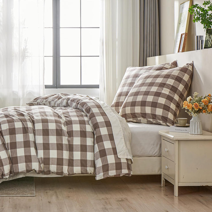 Simple&Opulence Karierter Bettbezug, 100% Gewaschene Baumwolle, Leichter, Karierter Bettbezug, Bettb
