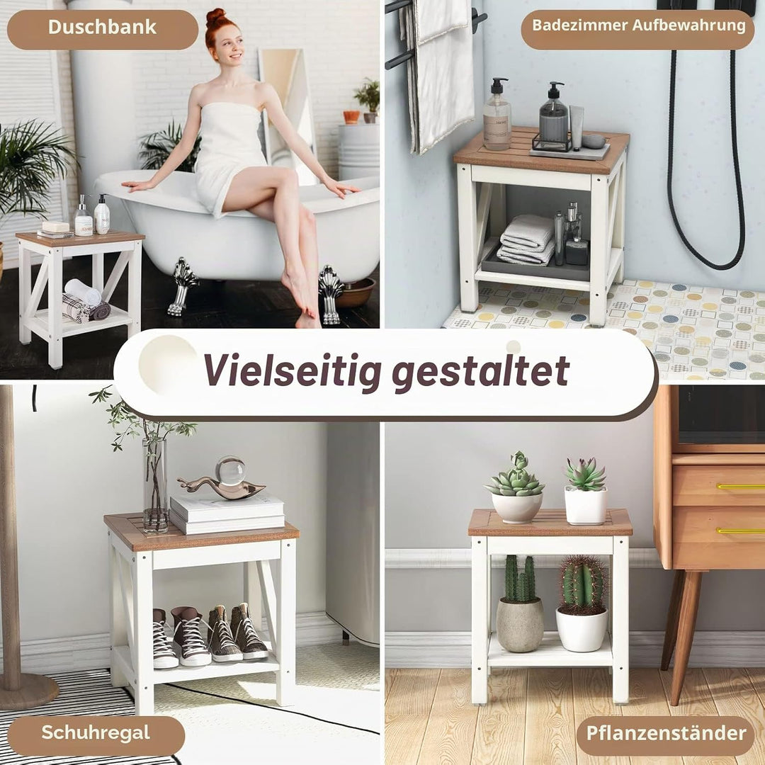 GOPLUS 2-stufige Duschbank, Duschhocker mit Ablage, Badezimmer Duschstuhl Badhocker für Bad-Spa und