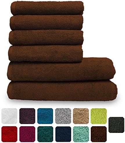 Lanudo Pure Line Handtuch-Set 6 teilig, 2 Duschtücher 70 x 140 cm & 4 Handtücher 50 x 100 cm, Braun,