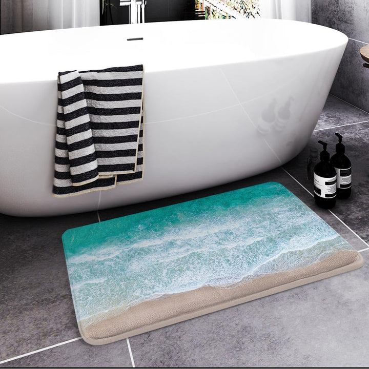 Britimes Badematte für Badezimmer, rutschfest, blau, Strand, Sandwellen, waschbar, Bodenmatte, Badez