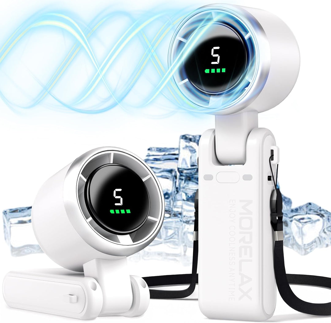 Morelax Tragbarer Turbo Handventilator, 5-stufiger, LED-Display, 4000mAh Akku USB Aufladbar, 3-in-1