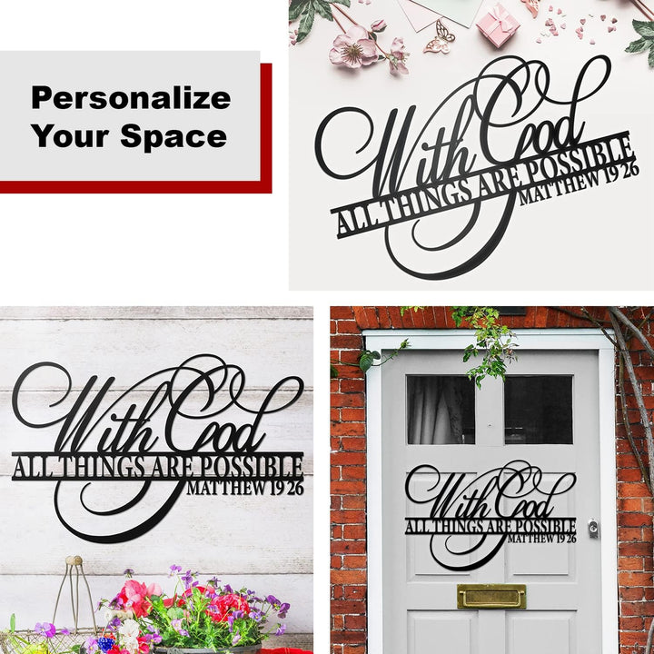 ViveGate Wanddekoration aus Metall mit Aufschrift With God All Things Are Possible, 45,7 x 30,5 cm,