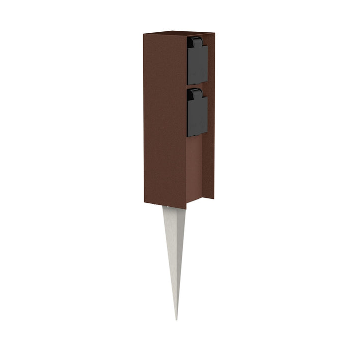 ledscom.de Garten-Steckdosen-Säule POMI mit Erdspiess für aussen, IP44, 2-Fach, braun, eckig, 23cm 1