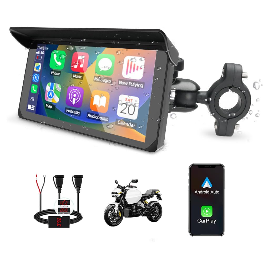 VSYSTO CP5 Motorrad Carplay Bildschirm, Kabelloses CarPlay und Android Auto, 5 Zoll Wasserdichtem To
