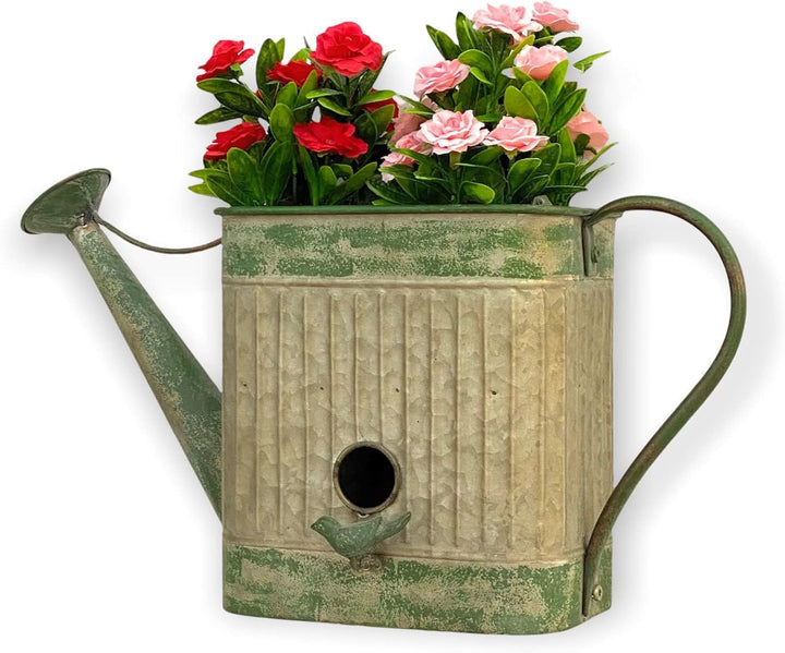 DanDiBo Vogelhaus mit Blumentopf zum Aufhängen Metall Deko Giesskanne wetterfest 481999 Nistkasten 4